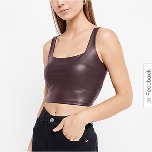 Brown faux leather crop top xs